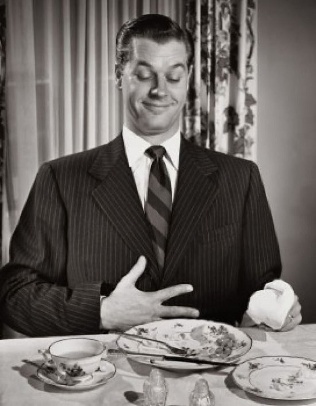 Businessman patting his stomach after eating Canvas Art - (18 x 24)