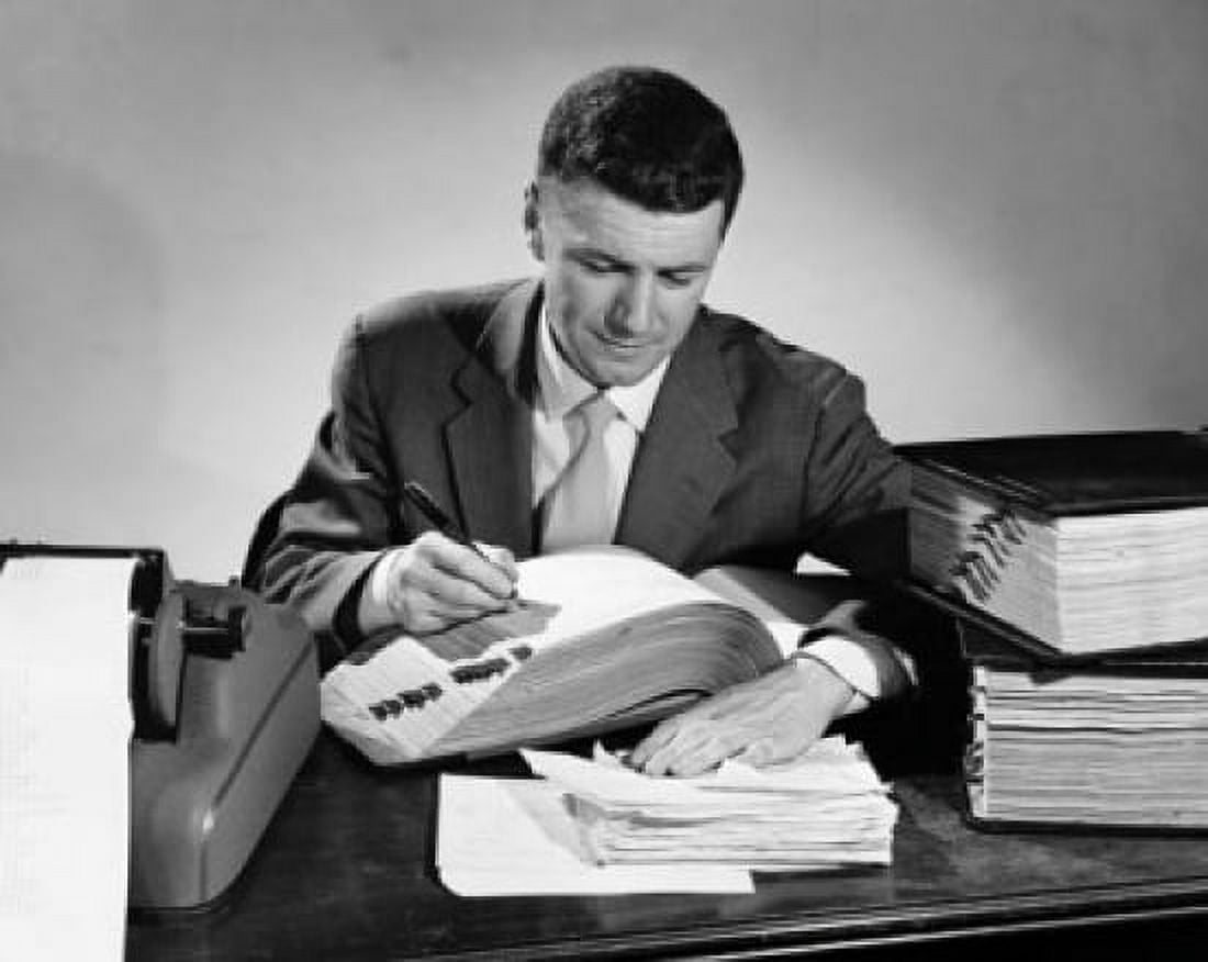 Businessman writing in an accounting ledger Canvas Art - (18 x 24)