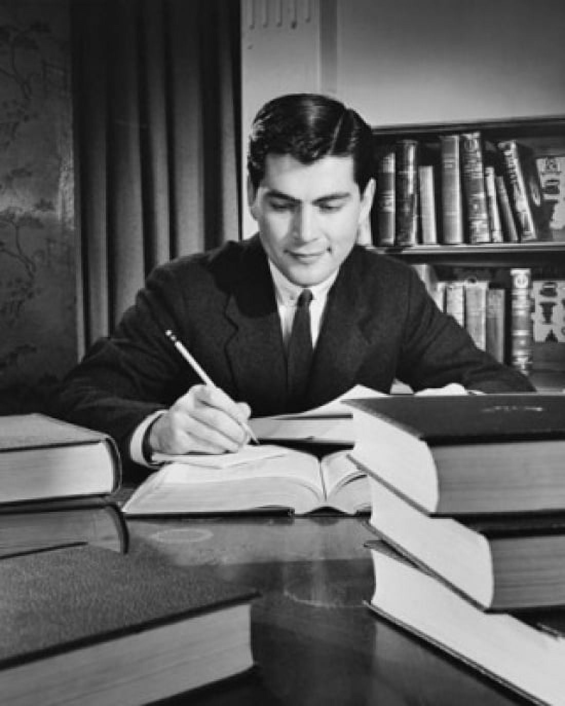 Businessman writing on a sheet of paper and smiling Canvas Art - (18 x 24)
