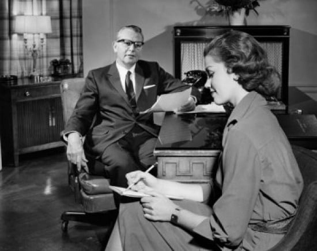 Businessmen dictating to his secretary Canvas Art - (18 x 24)