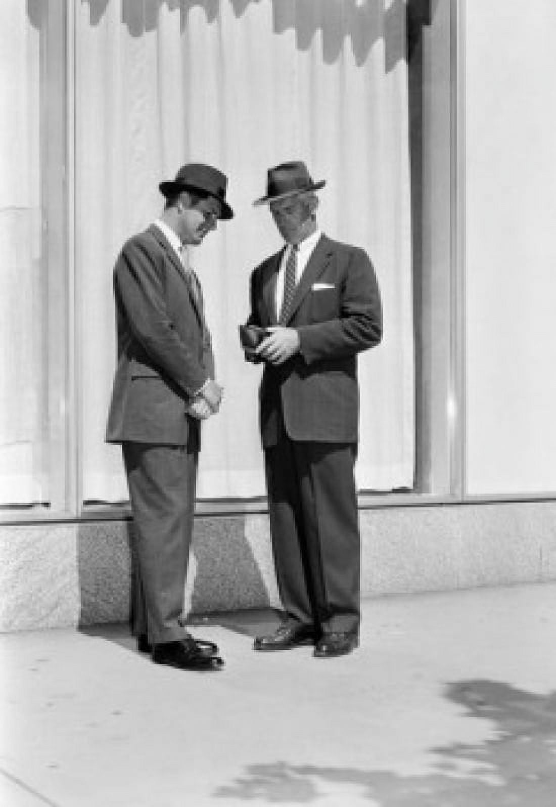 Businessmen talking in street Canvas Art - (18 x 24)
