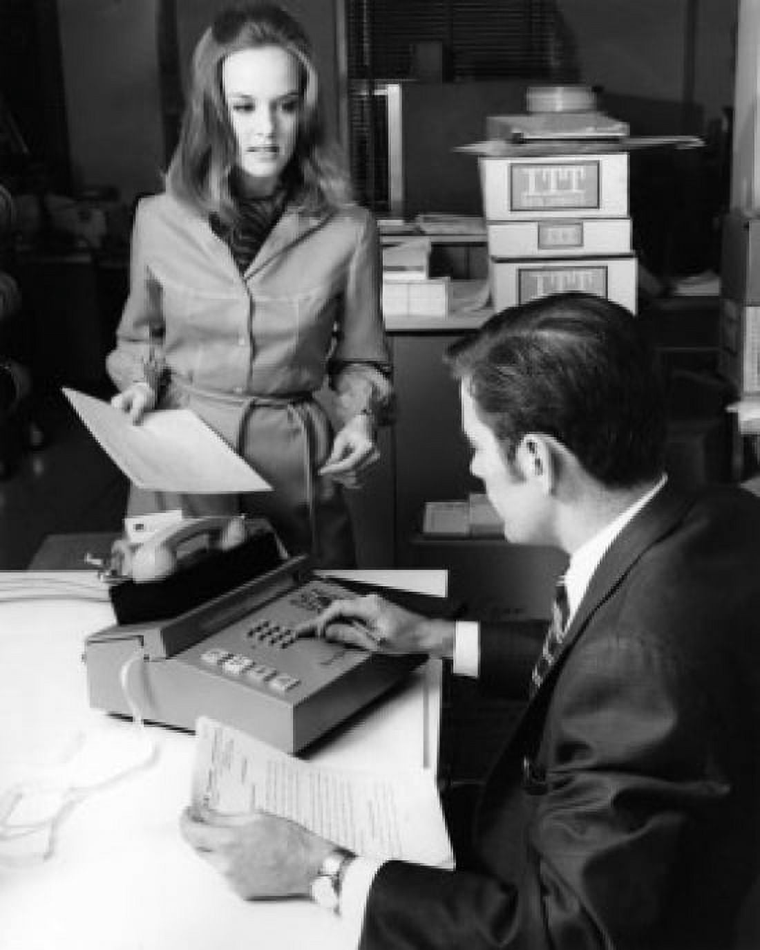 Businesswoman and businessman talking in office Canvas Art - (24 x 36)