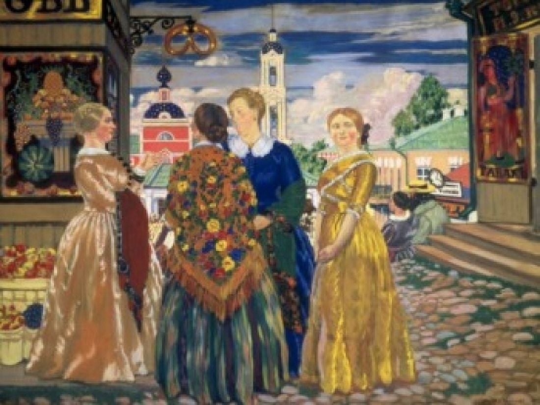 The Businesswomen 1912 Boris Mihajlovic Kustodiev (1878-1927Russian) Oil on canvas Museum of Russian Art Kiev Canvas Art - Boris Mihajlovic Kustodiev (24 x 36)