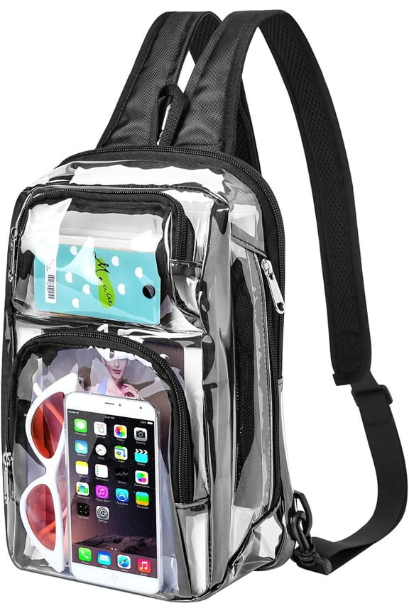 Busiuw Clear Backpack Stadium Approved Clear Sling Bag Clear Bag, 3 in 1 Clear Crossbody Bag for Festivals and Games