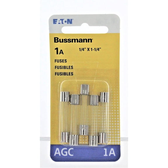 Bussman BP/AGC-1-RP 1 Amp 1/4" X 1-1/4" Fast-Acting Glass Tube Fuses 5 Count