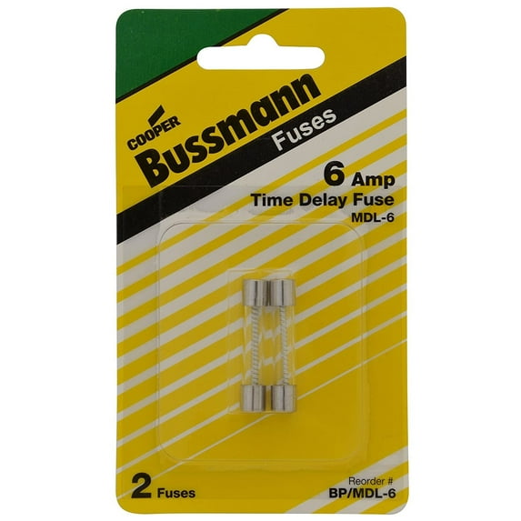 Bussman BP/MDL-6 6 Amp Glass Tube Time Delay Fuse 2 Count