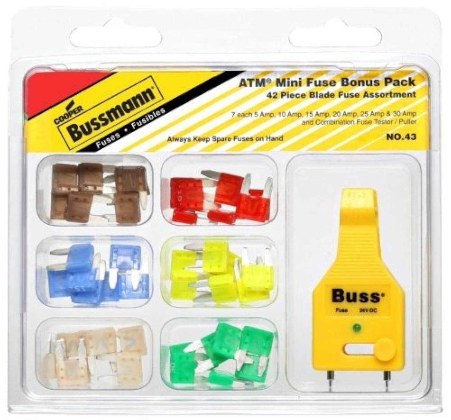 Bussmann ATM Mini Automotive Fuse Assortment - Heavy Duty, 32V, 30A - 43 Piece Pack — Residential Use, Standard Application