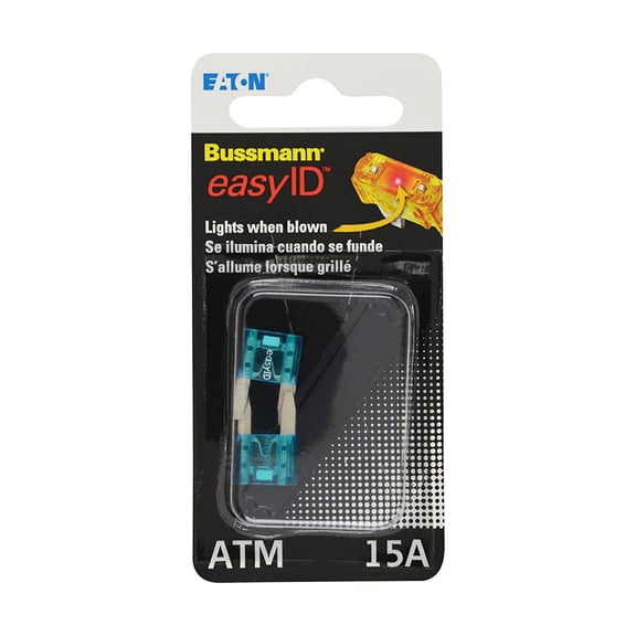 Bussmann BP/ATM-15ID Blue ATM 15 Amp easyId Illuminating Fast-Acting Automotive Mini Blade Fuses - 2 per Card