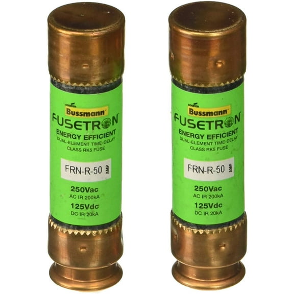 Bussmann BP/FRN-R-50 50 Amp Fusetron Dual Element Time-Delay Current Limiting Class RK5 Fuse, 250V Carded UL Listed, 2-Pack
