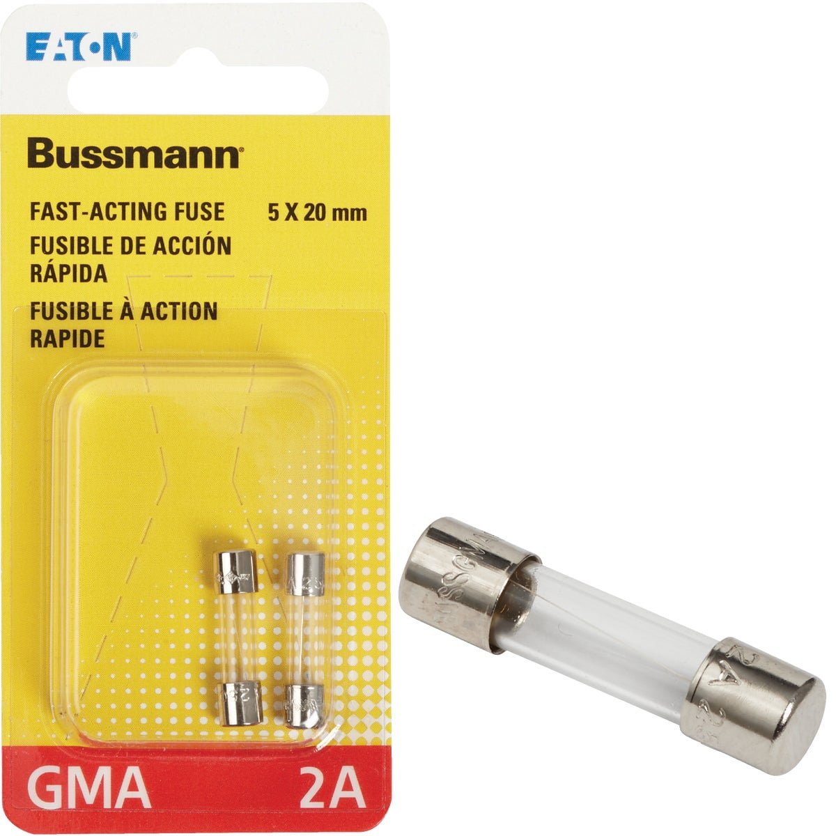 Bussmann BP/GMA-2A 2 Amp Glass Fast Acting Cartridge Fuse, 125V Carded UL Listed, 2-Pack by Bussmann