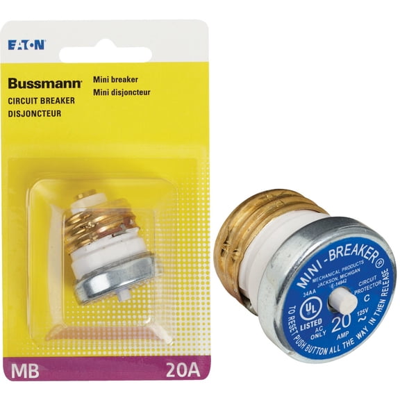 Bussmann BP/MB-20 20 Amp Edison Base Plug Fuse Circuit Breaker, 125V by Bussmann