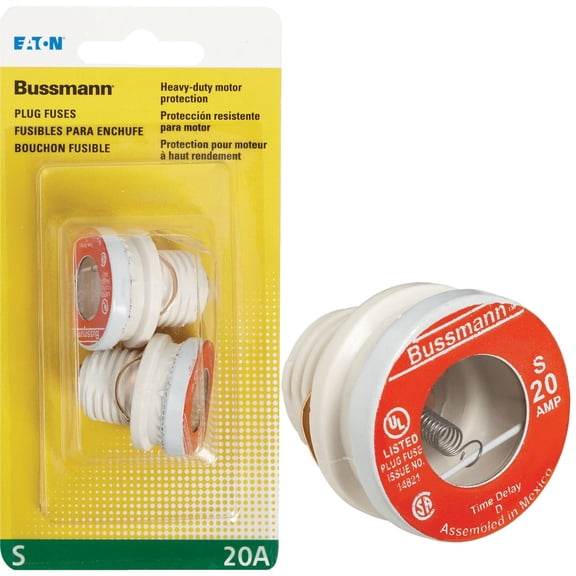 Bussmann BP/S-20 20 Amp Type S Time-Delay Dual-Element Plug Fuse Rejection Base, 125V UL Listed Carded, 2-Pack