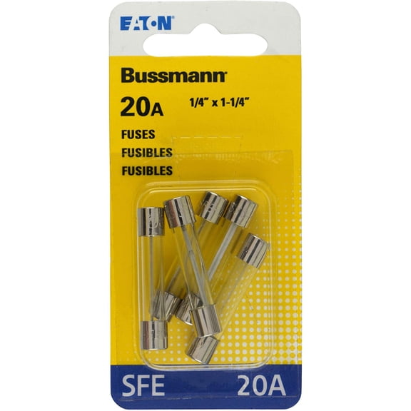 Bussmann BP/SFE-20 SFE 20 Amp Fast-Acting Glass Tube Fuses 1/4 x 1-1/4 - 5 per Card by Bussman