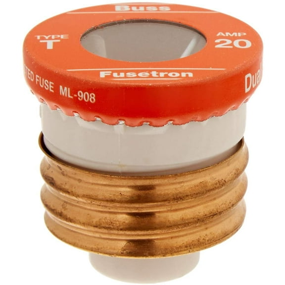 Bussmann BP/T-20 20 Amp Type T Time-Delay Dual-Element Edison Base Plug Fuse, 125V Ul Listed Carded, 2-Pack