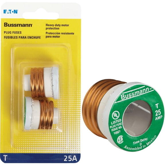 Bussmann BP/T-25 25 Amp Type T Time-Delay Dual-Element Edison Base Plug Fuse, 125V Ul Listed Carded, 2-Pack by Bussmann