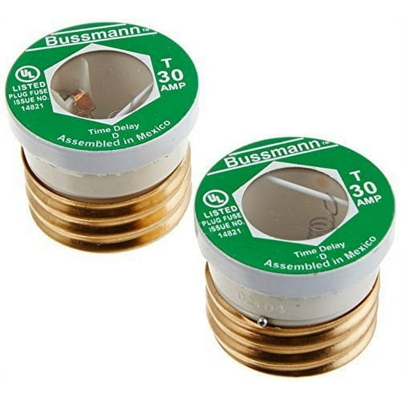 Bussmann BP/T-30 30 Amp Type T Time-Delay Dual-Element Edison Base Plug Fuse, 125V Ul Listed Carded, by Bussmann