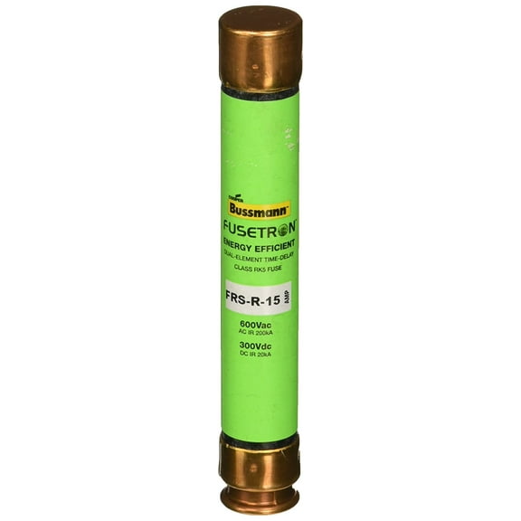 Bussmann FRS-R-15 15 Amp Fusetron Dual Element Time-Delay Current Limiting Class RK5 Fuse, 600V UL Listed