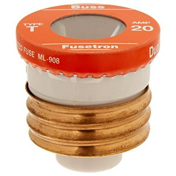Bussmann T-20 20 Amp Type T Time-Delay Dual-Element Edison Base Plug Fuse, 125V UL Listed by Bussmann