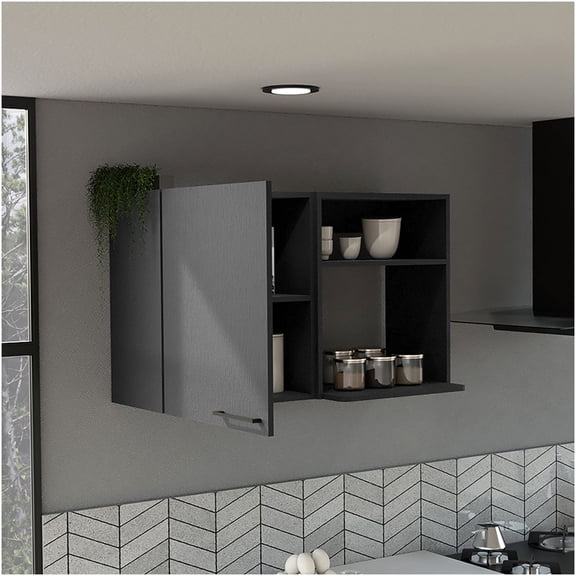 Bussolengo Kitchen Wall Cabinet with 2 Shelves, Black Wengue Finish for Modern Home Storage