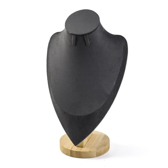 Bust Shaped Microfiber & Wood Jewelry Necklace & Earrings Display Stands Gray 11.5x18.5x31cm