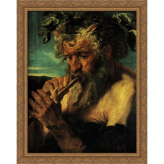 Bust of Satyr 28x36 Large Gold Ornate Wood Framed Canvas Art by Jacob Jordaens