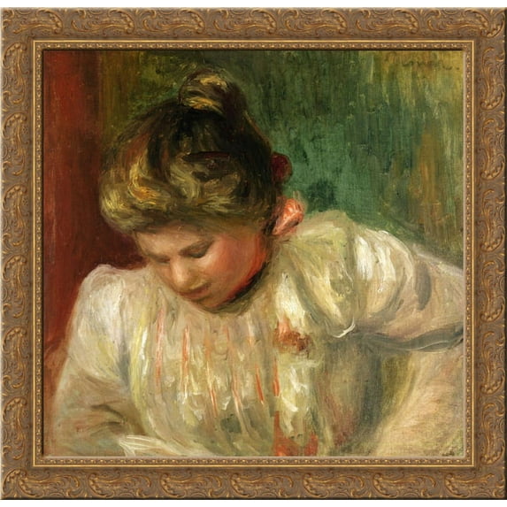 Bust of a Girl 20x20 Gold Ornate Wood Framed Canvas Art by Renoir, Pierre Auguste