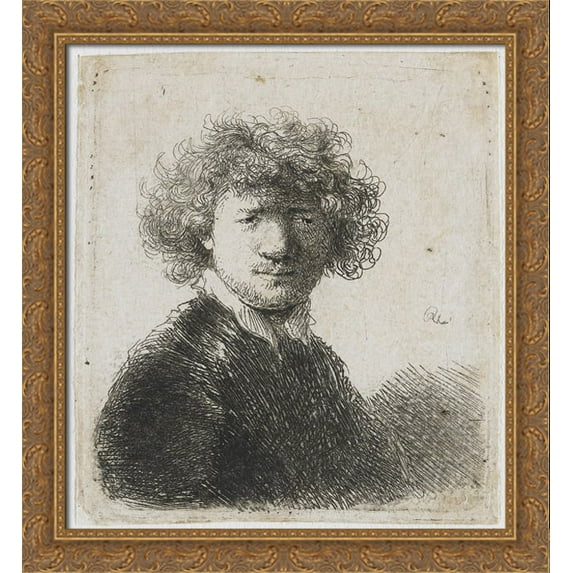 Bust of an old man with a flowing beard, the head bowed forward, the left shoulder unshaded 28x32 Large Gold Ornate Wood Framed Canvas Art by Rembrandt