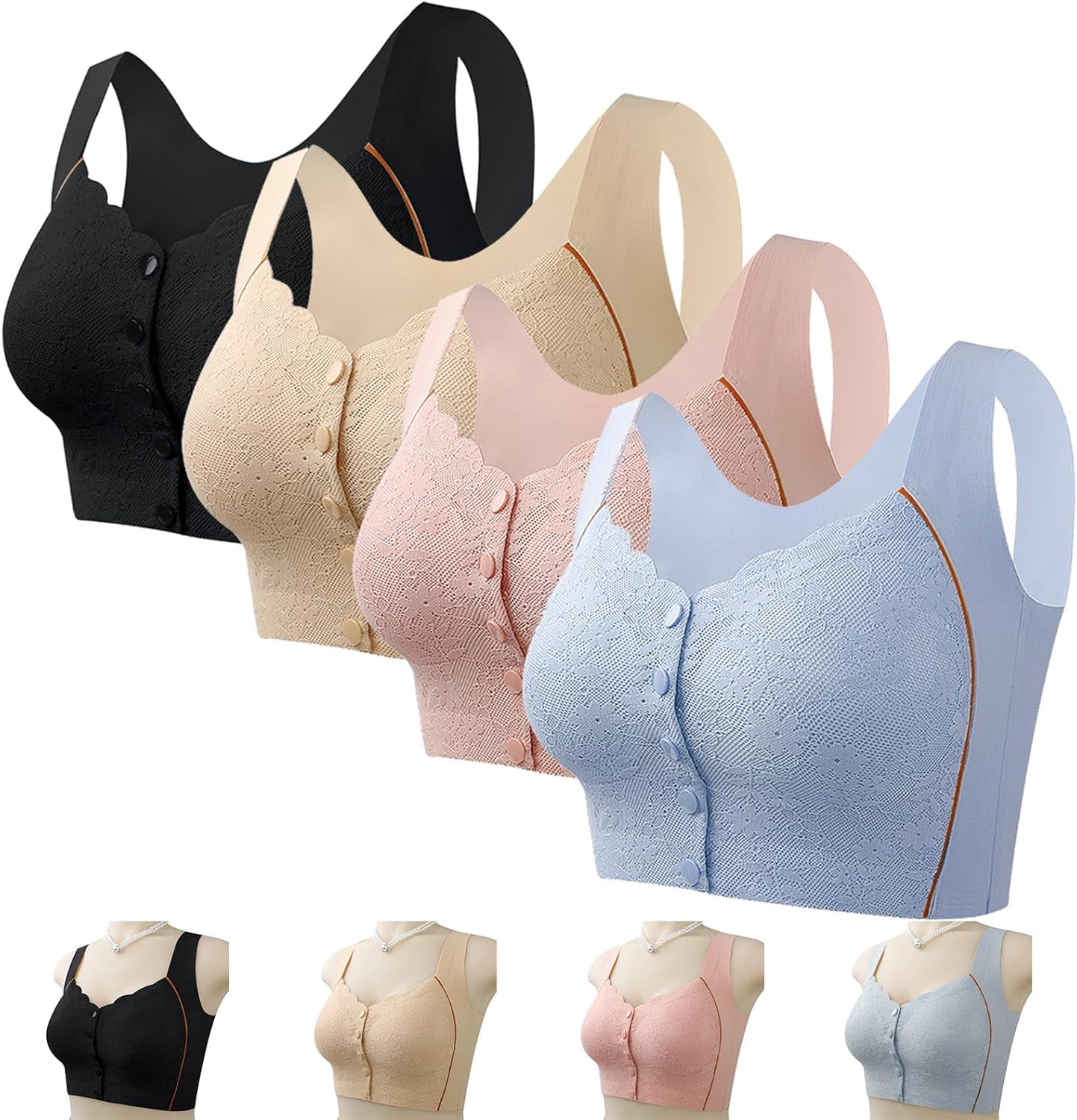 Bustella Front Closure Bras for Women - Button-Up Posture Corrector Bra, Seamless Cooling Comfort Bra with Side Support & Lift, Soft Nylon Spandex Fabric