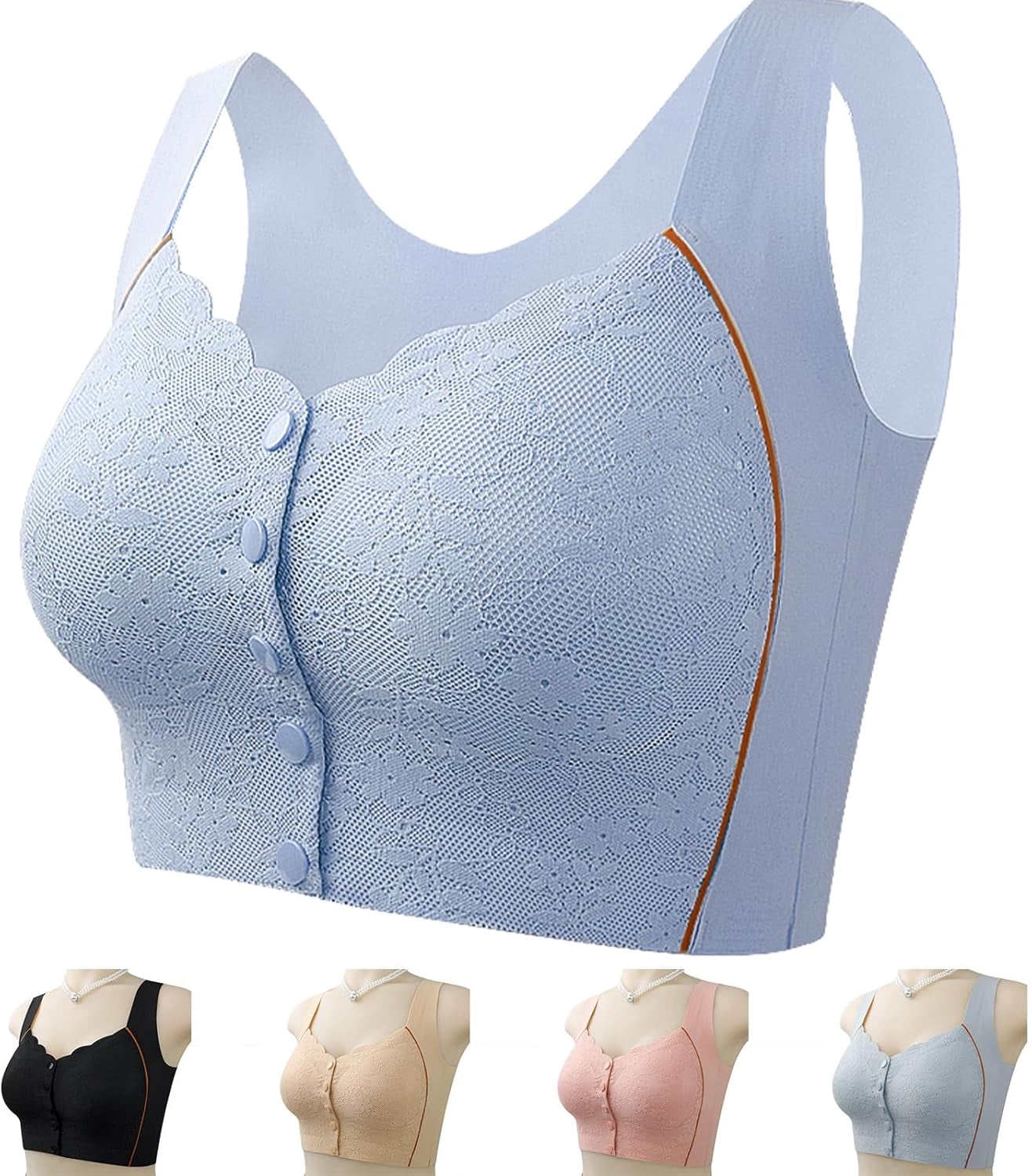 Bustella Front Closure Bras for Women - Button-Up Posture Corrector Bra, Seamless Cooling Comfort Bra with Side Support & Lift, Soft Nylon Spandex Fabric