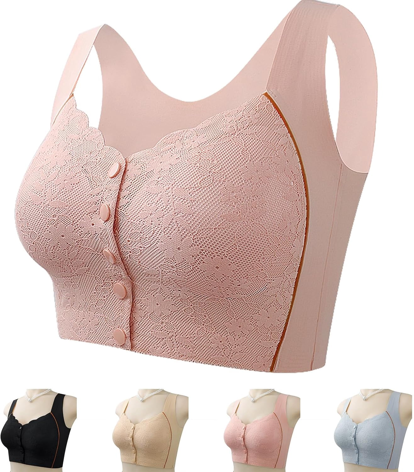 Bustella Front Closure Bras for Women - Button-Up Posture Corrector Bra, Seamless Cooling Comfort Bra with Side Support & Lift, Soft Nylon Spandex Fabric