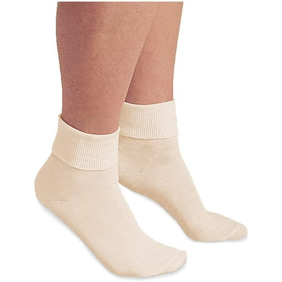 Buster Brown Women's 100% Cotton Socks -3 Pair Package Fold Over Natural/Cream - S