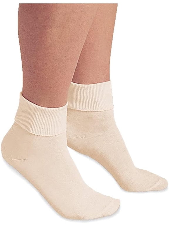 Buster Brown Women's 100% Cotton Socks -3 Pair Package Fold Over Natural/Cream - S