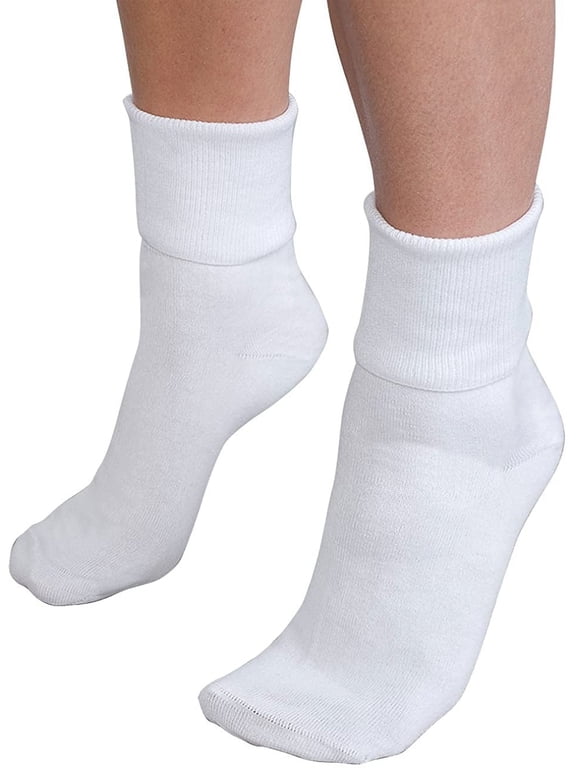 Women's Socks Cotton Blend Foldover Cuff Socks, One Size Fits Most, White 3-Pack