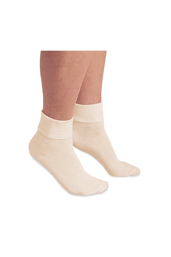 Women's 100% Cotton Socks -3 Pair Package Fold Over Natural/Cream - M