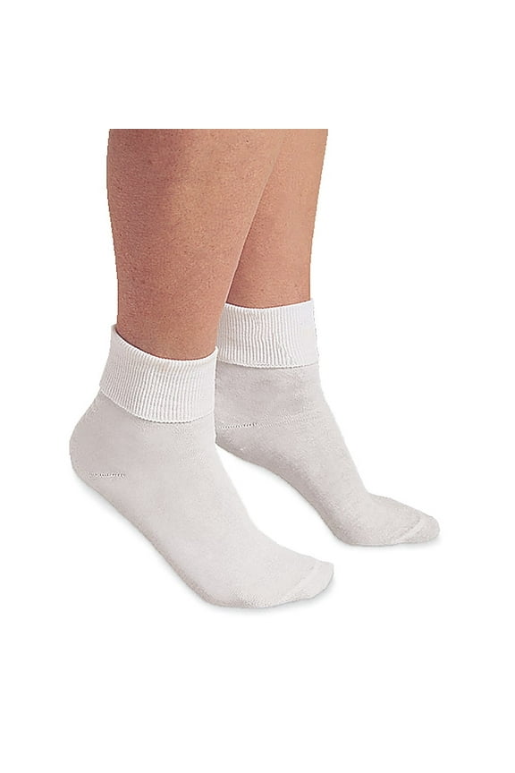 Women's 100% Cotton Socks - 3 Pair Package Fold Over Bobby Socks - White - XL