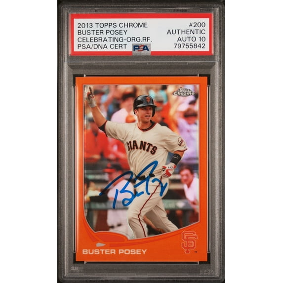 Buster Posey 2013 Topps Chrome Orange Refractor Signed Card #200 Auto PSA 10