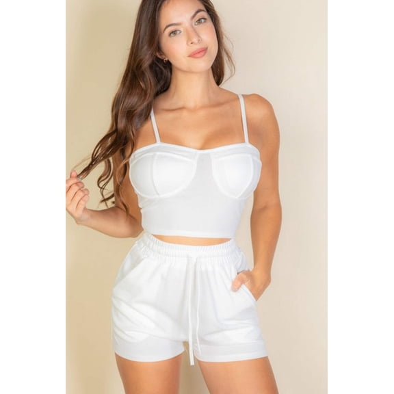 Bustier Cami Top  Slant Pocket Wide Shorts