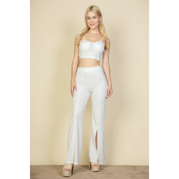 Bustier Crop Top & Front Slit Wide Leg Pants