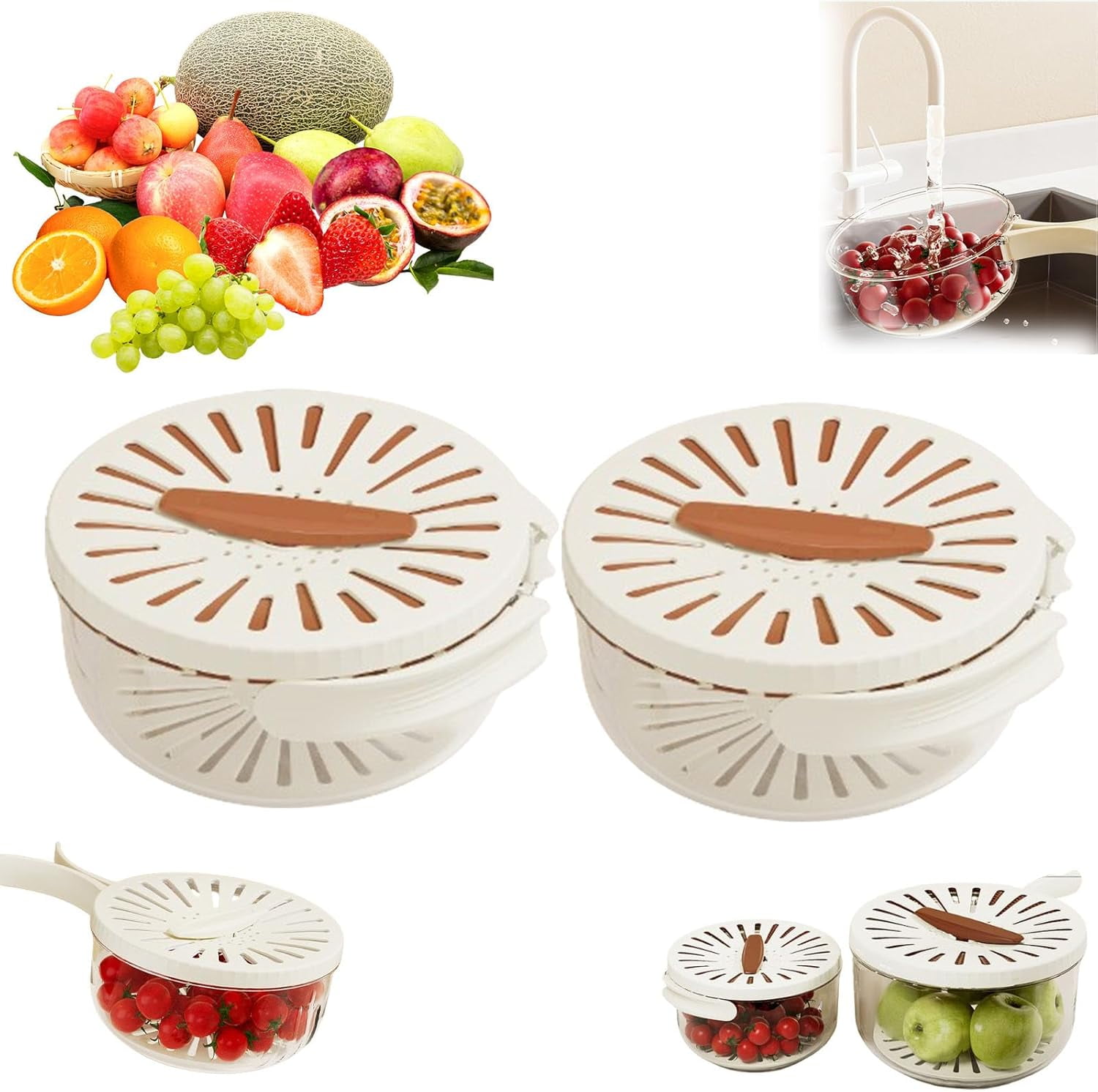 Bustier Fruit Strainer,Fruit Drain Basket with Lid and Handle, Fruit ...