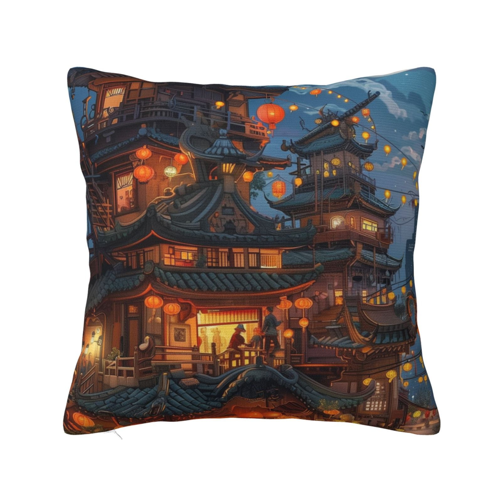 Bustling Asianstyle Building A of and Pillow cover decoration