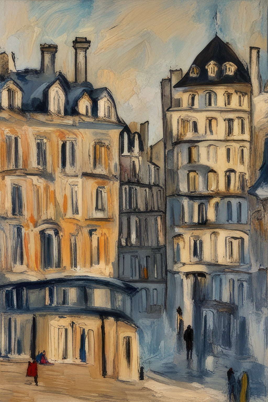 Bustling Streets of Paris Oil Painting - 12" x 18" Art Print Wall Decor ...