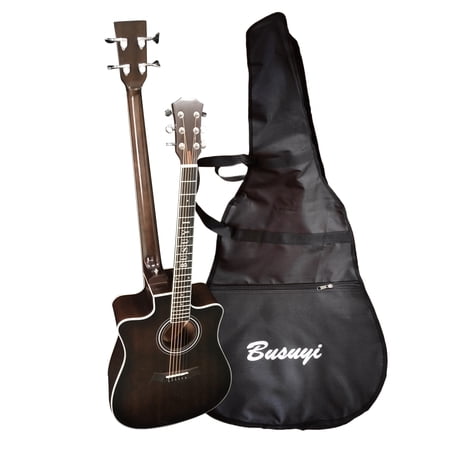 Busuyi Acoustic Electric Guitar 4 String Bass 6 String Lead Acoustic, Travel Acoustic Guitar with Classical Metal Heel 41 inch Bass Guitar, 39inch Acoustic, Double Neck Guitar (TBlack)  All Levels