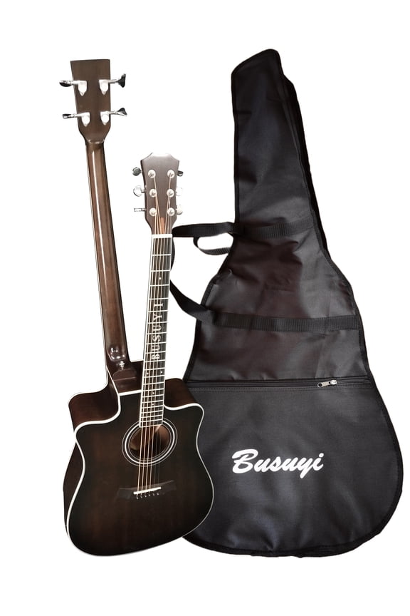 Acoustic Electric Guitar 4 String Bass 6 String Lead Acoustic, Travel Acoustic Guitar with Classical Metal Heel 41 inch Bass Guitar, 39inch Acoustic, Double Neck Guitar (TBlack) All Levels