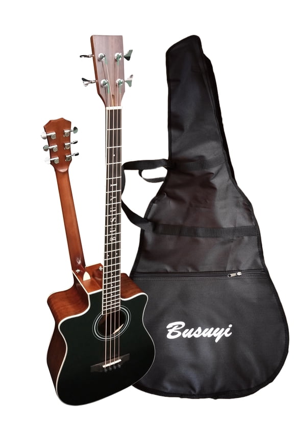 Acoustic Electric Guitar 4 String Bass 6 String Lead Acoustic, Travel Acoustic Guitar with Classical Metal Heel 41 inch Bass Guitar, 39inch Acoustic, Double Neck Guitar (BlackBrown) All Levels