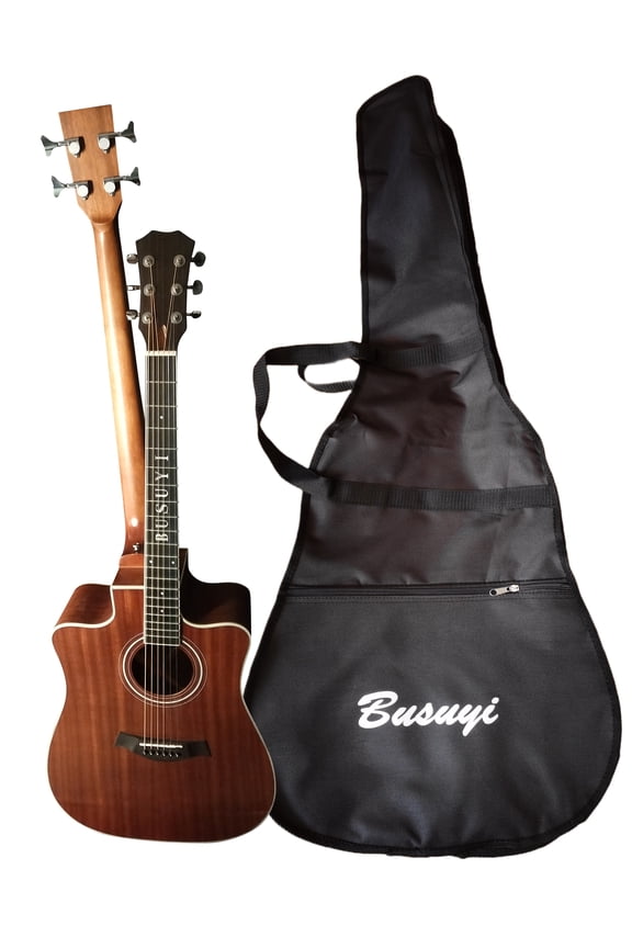 Electric Guitar 4 String Bass 6 String Lead Acoustic, Travel Acoustic Guitar with Classical Metal Heel 41inch Bass Guitar, 39inch Acoustic Guitar, Double Neck Guitar (Brown))