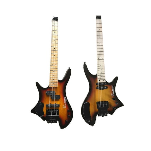 Busuyi Electric Guitar 4 String Bass 6 String Lead Headless, Travel Electric Guitar with Short Scale Bass Guitar, Tremolo Bridge, Single Neck Guitar (Sunset))