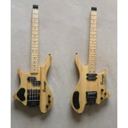 Busuyi Headless Maple Neck Electric Guitar and Bass Set, Beige, 648mm and 864mm