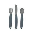 thumbnail image 1 of Busy Baby Silicone, BPA-Free Utensils for Babies and Toddlers, Fork, Spoon and Knife Set, Pewter, 1 of 7