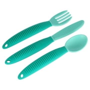 Busy Baby Silicone, BPA-Free Utensils for Babies and Toddlers, Fork, Spoon and Knife Set, Spearmint