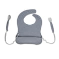 thumbnail image 1 of Busy Baby Silicone Toddler and Baby Bib with Food Catcher, Utensils and Utensil Straps, Unisex, Pewter, 1 of 8